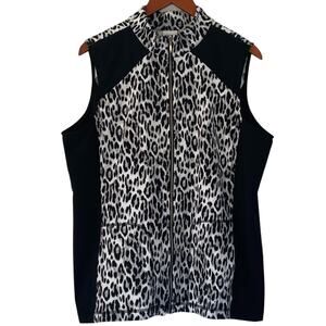 Chico's Weekend Lightweight Cotton Blend Animal Print Black White Zip Up Vest L